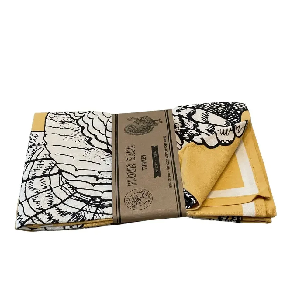 Mahogany Turkey Flour Sack Kitchen Towels Set of 2 Cotton Thanksgiving Fall New